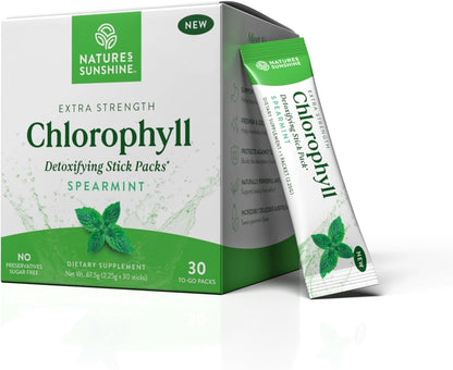 Nature's Sunshine Chlorophyll Stick Packs: Supercharge Your Detox and Boost Gut Health in Convenient, Delicious Stick Packs (Spearmint)